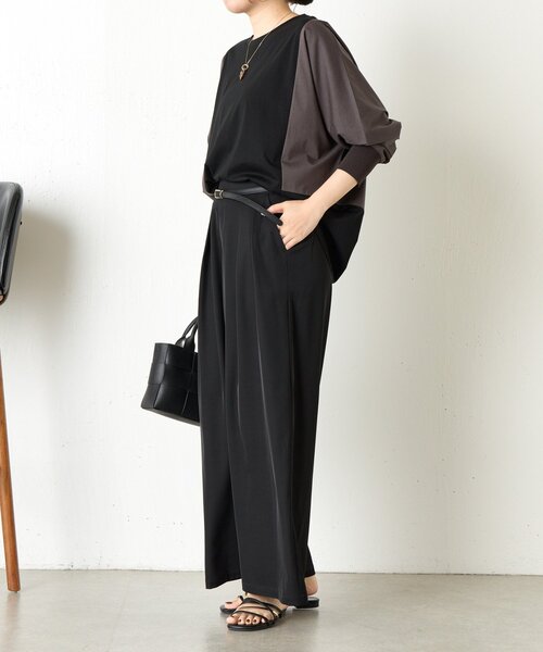 Jena espace merveilleux（ジェナ　エスパスメルヴェイユ）の「配色ドルマンカットソー（Tシャツ/カットソー・レディース・ブラック/カーキ/ベージュ・FREE）」の6枚目の写真