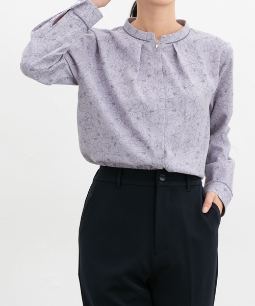 Honeys（ハニーズ）の「配色バンドカラーブラウス（シャツ/ブラウス・レディース・ネイビー/ブルー系/ホワイト系その他/グレー系/ホワイト・L/LL/3L/M/S）」の5枚目の写真