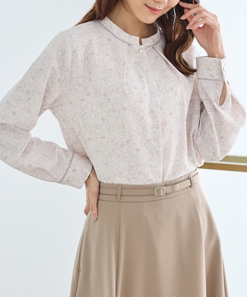 Honeys（ハニーズ）の「配色バンドカラーブラウス（シャツ/ブラウス・レディース・ネイビー/ブルー系/ホワイト系その他/グレー系/ホワイト・L/LL/3L/M/S）」の2枚目の写真