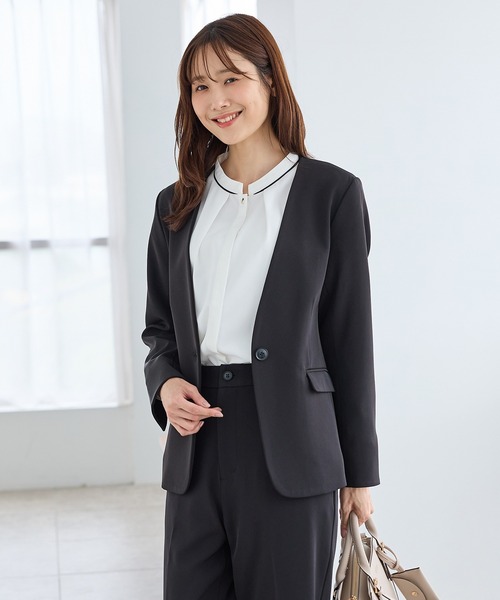 Honeys（ハニーズ）の「配色バンドカラーブラウス（シャツ/ブラウス・レディース・ネイビー/ブルー系/ホワイト系その他/グレー系/ホワイト・L/LL/3L/M/S）」の9枚目の写真