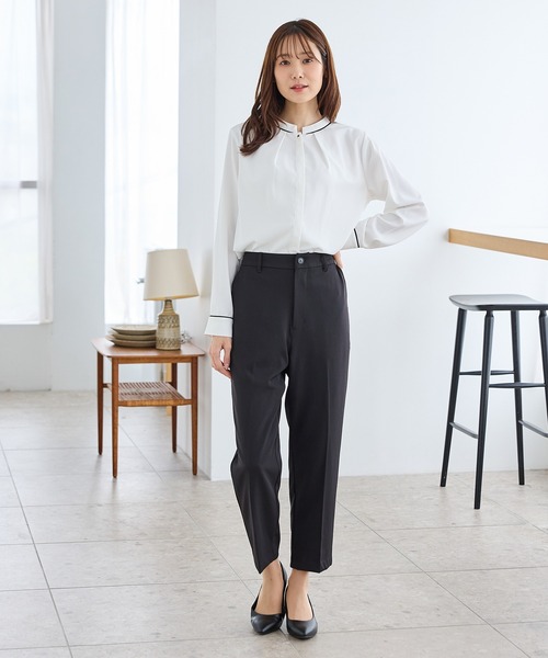 Honeys（ハニーズ）の「配色バンドカラーブラウス（シャツ/ブラウス・レディース・ネイビー/ブルー系/ホワイト系その他/グレー系/ホワイト・L/LL/3L/M/S）」の10枚目の写真