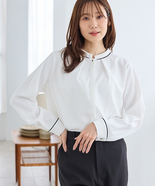 Honeys（ハニーズ）の「配色バンドカラーブラウス（シャツ/ブラウス・レディース・ネイビー/ブルー系/ホワイト系その他/グレー系/ホワイト・L/LL/3L/M/S）」の11枚目の写真