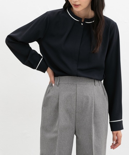 Honeys（ハニーズ）の「配色バンドカラーブラウス（シャツ/ブラウス・レディース・ネイビー/ブルー系/ホワイト系その他/グレー系/ホワイト・L/LL/3L/M/S）」の13枚目の写真