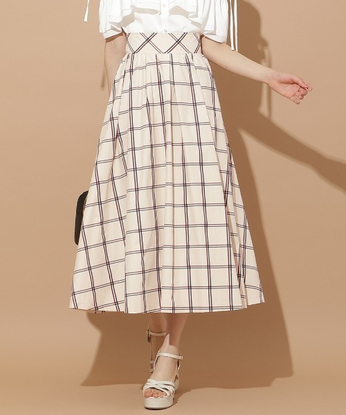 WILLSELECTION(ウィルセレクション)の「チェック柄タックギャザースカート(スカート・レディース・ホワイト/ベージュ・FREE)」の2枚目の写真