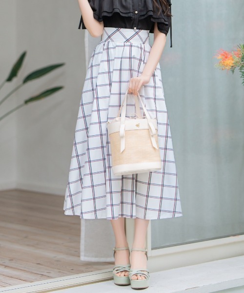 WILLSELECTION(ウィルセレクション)の「チェック柄タックギャザースカート(スカート・レディース・ホワイト/ベージュ・FREE)」の1枚目の写真