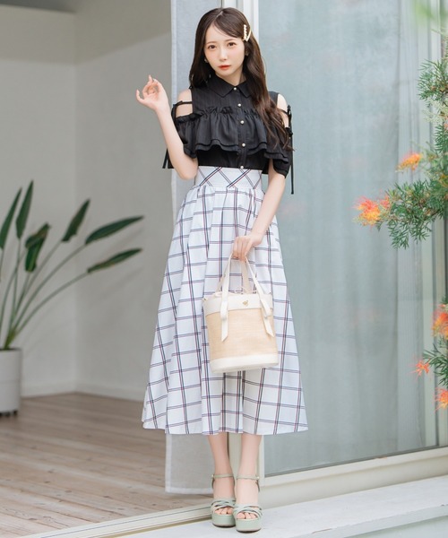WILLSELECTION(ウィルセレクション)の「チェック柄タックギャザースカート(スカート・レディース・ホワイト/ベージュ・FREE)」の5枚目の写真