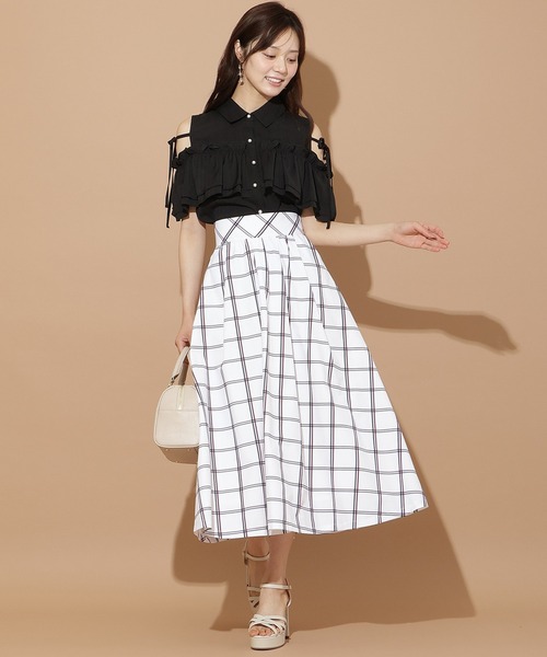 WILLSELECTION(ウィルセレクション)の「チェック柄タックギャザースカート(スカート・レディース・ホワイト/ベージュ・FREE)」の4枚目の写真