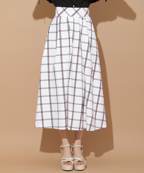 WILLSELECTION(ウィルセレクション)の「チェック柄タックギャザースカート(スカート・レディース・ホワイト/ベージュ・FREE)」の3枚目の写真