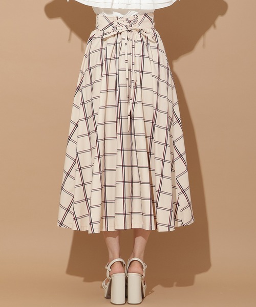 WILLSELECTION(ウィルセレクション)の「チェック柄タックギャザースカート(スカート・レディース・ホワイト/ベージュ・FREE)」の9枚目の写真