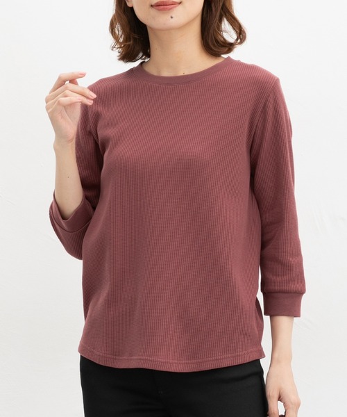 Honeys(ハニーズ)の「【UVカット】7分袖ワッフルクルーT(Tシャツ/カットソー・レディース・グレイッシュブルー/ピンク系その他・L/LL/M/S)」の9枚目の写真