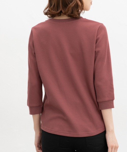 Honeys(ハニーズ)の「【UVカット】7分袖ワッフルクルーT(Tシャツ/カットソー・レディース・グレイッシュブルー/ピンク系その他・L/LL/M/S)」の15枚目の写真