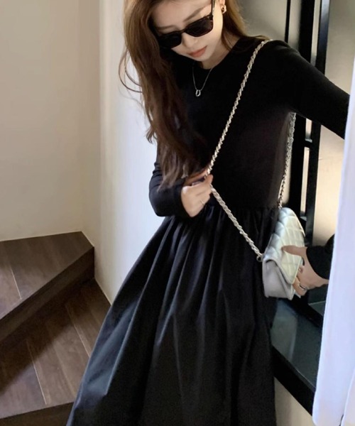 LADY LIKE(レディライク)の「異素材切替え肌見せロングワンピース(ワンピース・レディース・ブラック・M)」の6枚目の写真