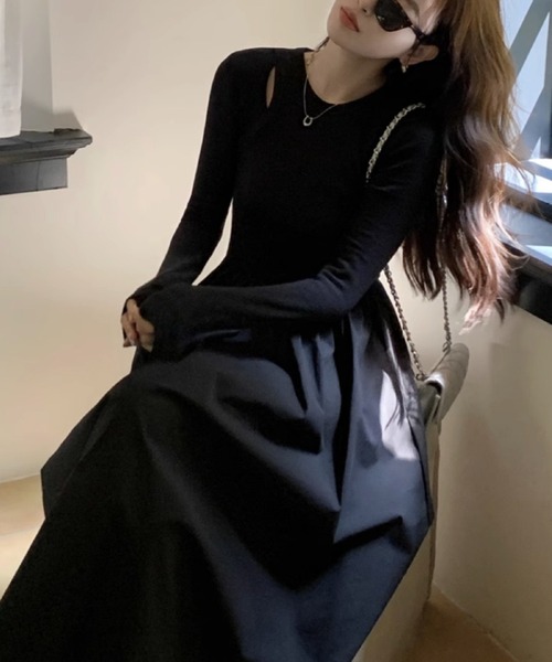 LADY LIKE(レディライク)の「異素材切替え肌見せロングワンピース(ワンピース・レディース・ブラック・M)」の9枚目の写真