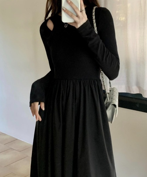 LADY LIKE(レディライク)の「異素材切替え肌見せロングワンピース(ワンピース・レディース・ブラック・M)」の11枚目の写真