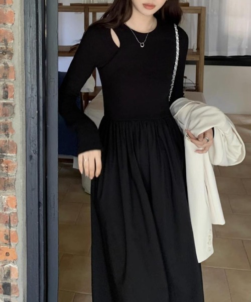 LADY LIKE(レディライク)の「異素材切替え肌見せロングワンピース(ワンピース・レディース・ブラック・M)」の12枚目の写真