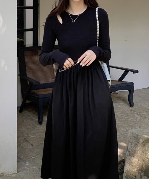LADY LIKE(レディライク)の「異素材切替え肌見せロングワンピース(ワンピース・レディース・ブラック・M)」の16枚目の写真