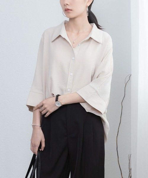 MAISON DE THERESE（メゾン ド テレーズ）の「フラッパースリーブシャツ（シャツ/ブラウス・レディース・ブラック/アイボリー/カーキ/グレー/ホワイト/Brick/ネイビー・FREE）」の3枚目の写真