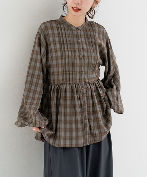 SABUROKU(サブロク)の「【SABUROKU】季節感たっぷり チェック ピンタック シャツ(シャツ/ブラウス・レディース・ブラウン/ブルー・M)」の13枚目の写真