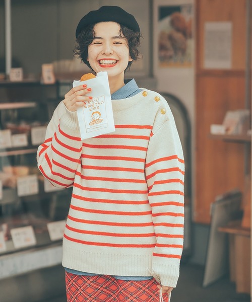 CHILD WOMAN（チャイルドウーマン）の「ウールハーフミラノ肩釦ボートネック プルオーバー（ニット/セーター・レディース・サックスブルー/ネイビー/レッド・FREE）」の3枚目の写真