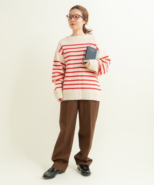 CHILD WOMAN（チャイルドウーマン）の「ウールハーフミラノ肩釦ボートネック プルオーバー（ニット/セーター・レディース・サックスブルー/ネイビー/レッド・FREE）」の14枚目の写真