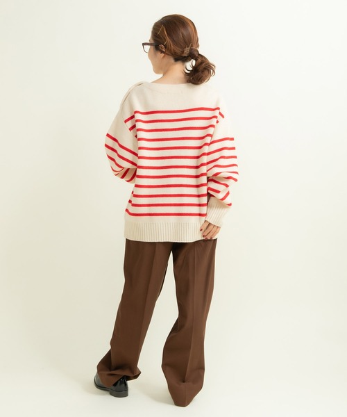 CHILD WOMAN（チャイルドウーマン）の「ウールハーフミラノ肩釦ボートネック プルオーバー（ニット/セーター・レディース・サックスブルー/ネイビー/レッド・FREE）」の16枚目の写真