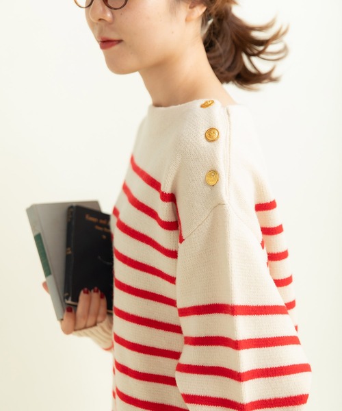 CHILD WOMAN（チャイルドウーマン）の「ウールハーフミラノ肩釦ボートネック プルオーバー（ニット/セーター・レディース・サックスブルー/ネイビー/レッド・FREE）」の13枚目の写真