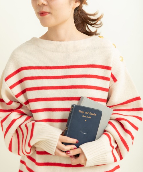 CHILD WOMAN（チャイルドウーマン）の「ウールハーフミラノ肩釦ボートネック プルオーバー（ニット/セーター・レディース・サックスブルー/ネイビー/レッド・FREE）」の11枚目の写真