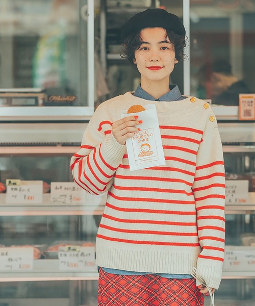 CHILD WOMAN（チャイルドウーマン）の「ウールハーフミラノ肩釦ボートネック プルオーバー（ニット/セーター・レディース・サックスブルー/ネイビー/レッド・FREE）」の4枚目の写真