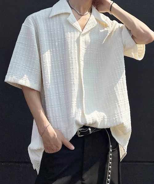 NOWLE（ノウル）の「【NOWLE】リラックスフィット シアサッカーライク オープンカラー 半袖シャツ（シャツ/ブラウス・メンズ・ブラック/ホワイト・MEDIUM/LARGE/X-LARGE）」の22枚目の写真