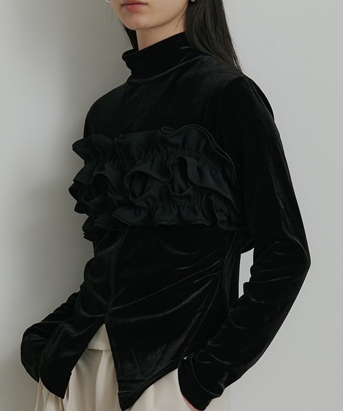 SEN TOKYO(セントーキョー)の「ベロアハイネック フレアカットソー(Tシャツ/カットソー・レディース・ブラック/ブラウン・LARGE/MEDIUM/SMALL)」の1枚目の写真