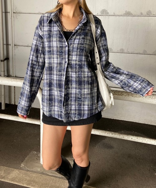 non-hedge(ノンヘッジ)の「ストーン付チェックシャツ(シャツ/ブラウス・レディース・ブルー/ピンク/ネイビー/レッド/グレー/ブラウン・FREE)」の4枚目の写真