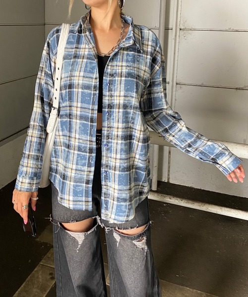 non-hedge(ノンヘッジ)の「ストーン付チェックシャツ(シャツ/ブラウス・レディース・ブルー/ピンク/ネイビー/レッド/グレー/ブラウン・FREE)」の5枚目の写真