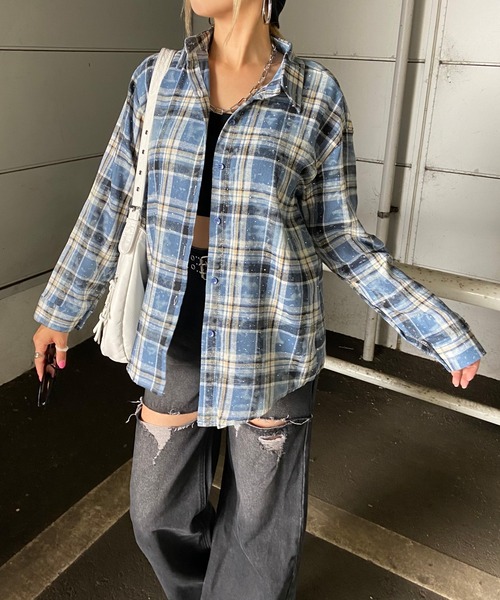 non-hedge(ノンヘッジ)の「ストーン付チェックシャツ(シャツ/ブラウス・レディース・ブルー/ピンク/ネイビー/レッド/グレー/ブラウン・FREE)」の14枚目の写真