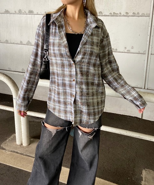 non-hedge(ノンヘッジ)の「ストーン付チェックシャツ(シャツ/ブラウス・レディース・ブルー/ピンク/ネイビー/レッド/グレー/ブラウン・FREE)」の16枚目の写真