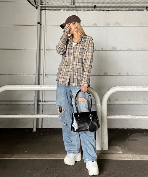 non-hedge(ノンヘッジ)の「ストーン付チェックシャツ(シャツ/ブラウス・レディース・ブルー/ピンク/ネイビー/レッド/グレー/ブラウン・FREE)」の18枚目の写真