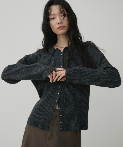 メタルボタンミックスリブポロニット（ニット/セーター）｜Aunt