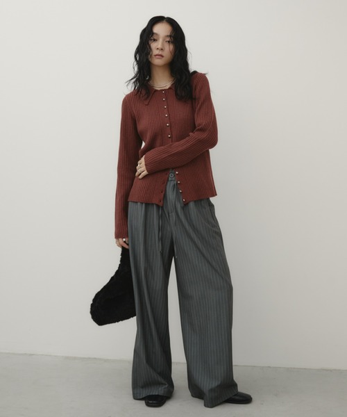 Aunt Marie's(アントマリーズ)の「メタルボタンミックスリブポロニット(ニット/セーター・レディース・ブラウン/レッド/ブラック/ライトブルー・FREE)」の7枚目の写真