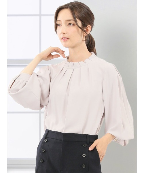 m.f.editorial（エムエフエディトリアル）の「【ストレッチ ウォッシャブル】m.f.エディトリアル レディース タック衿 長袖 プルオーバー ブラウス（シャツ/ブラウス・レディース・ネイビー/ホワイト/ピンク系その他・MEDIUM/LARGE）」の3枚目の写真