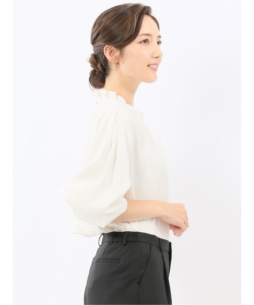 m.f.editorial（エムエフエディトリアル）の「【ストレッチ ウォッシャブル】m.f.エディトリアル レディース タック衿 長袖 プルオーバー ブラウス（シャツ/ブラウス・レディース・ネイビー/ホワイト/ピンク系その他・MEDIUM/LARGE）」の5枚目の写真