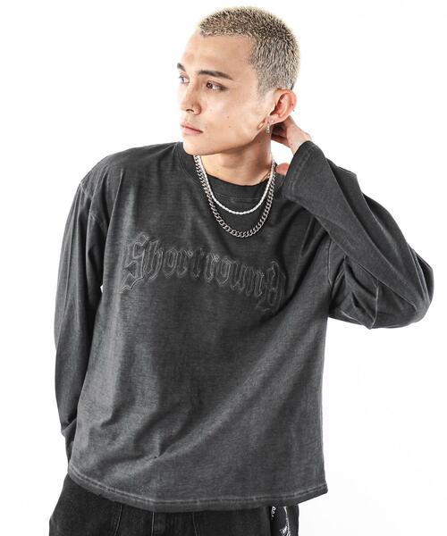SHORT ROUND（ショートラウンド）の「SHORT ROUND/【25年秋冬新作】コールドダイダメージアップリケロンT（Tシャツ/カットソー・メンズ・スミクロ/グレー・LARGE/MEDIUM）」の2枚目の写真