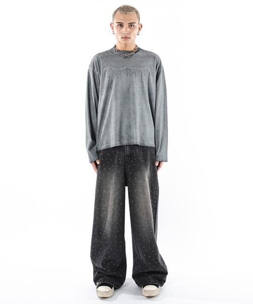 SHORT ROUND（ショートラウンド）の「SHORT ROUND/【25年秋冬新作】コールドダイダメージアップリケロンT（Tシャツ/カットソー・メンズ・スミクロ/グレー・LARGE/MEDIUM）」の14枚目の写真