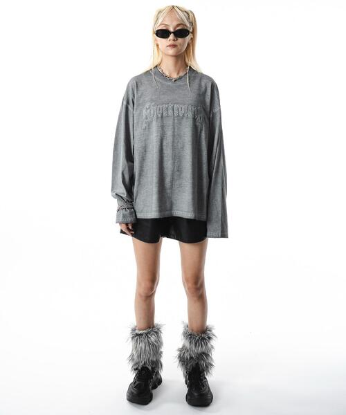 SHORT ROUND（ショートラウンド）の「SHORT ROUND/【25年秋冬新作】コールドダイダメージアップリケロンT（Tシャツ/カットソー・メンズ・スミクロ/グレー・LARGE/MEDIUM）」の18枚目の写真