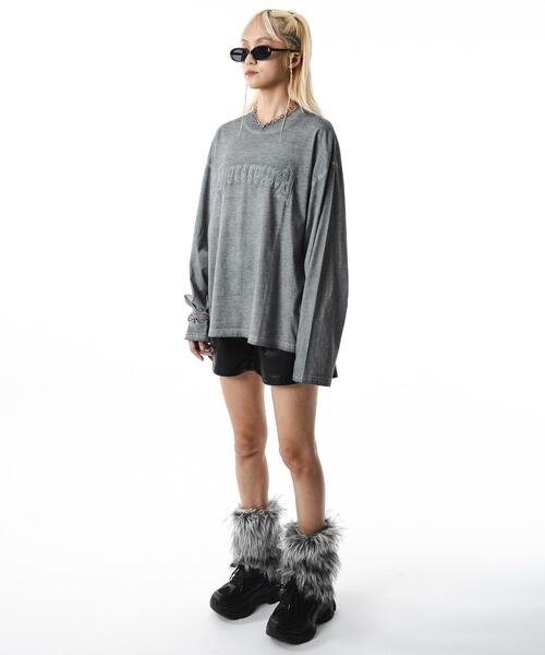 SHORT ROUND（ショートラウンド）の「SHORT ROUND/【25年秋冬新作】コールドダイダメージアップリケロンT（Tシャツ/カットソー・メンズ・スミクロ/グレー・LARGE/MEDIUM）」の19枚目の写真