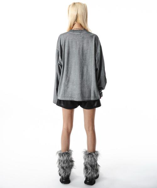 SHORT ROUND（ショートラウンド）の「SHORT ROUND/【25年秋冬新作】コールドダイダメージアップリケロンT（Tシャツ/カットソー・メンズ・スミクロ/グレー・LARGE/MEDIUM）」の20枚目の写真