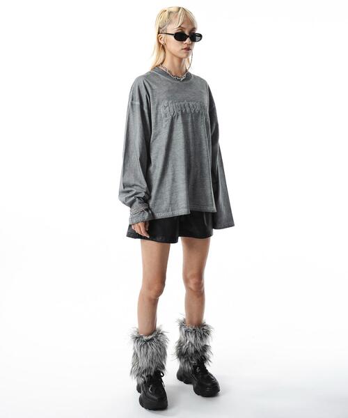 SHORT ROUND（ショートラウンド）の「SHORT ROUND/【25年秋冬新作】コールドダイダメージアップリケロンT（Tシャツ/カットソー・メンズ・スミクロ/グレー・LARGE/MEDIUM）」の21枚目の写真