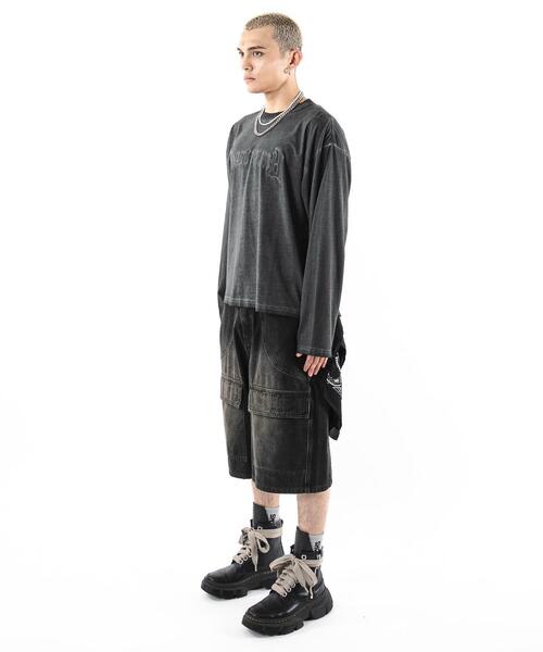 SHORT ROUND（ショートラウンド）の「SHORT ROUND/【25年秋冬新作】コールドダイダメージアップリケロンT（Tシャツ/カットソー・メンズ・スミクロ/グレー・LARGE/MEDIUM）」の7枚目の写真