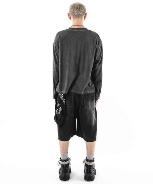 SHORT ROUND（ショートラウンド）の「SHORT ROUND/【25年秋冬新作】コールドダイダメージアップリケロンT（Tシャツ/カットソー・メンズ・スミクロ/グレー・LARGE/MEDIUM）」の8枚目の写真