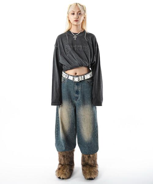 SHORT ROUND（ショートラウンド）の「SHORT ROUND/【25年秋冬新作】コールドダイダメージアップリケロンT（Tシャツ/カットソー・メンズ・スミクロ/グレー・LARGE/MEDIUM）」の10枚目の写真