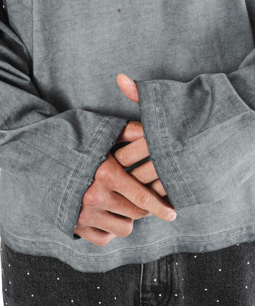 SHORT ROUND（ショートラウンド）の「SHORT ROUND/【25年秋冬新作】コールドダイダメージアップリケロンT（Tシャツ/カットソー・メンズ・スミクロ/グレー・LARGE/MEDIUM）」の4枚目の写真