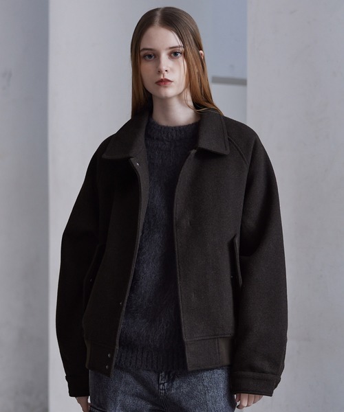 クリストフルメール フランス製 ウールメルトン 比翼 襟付き ブルゾン ワイン CLEL】Wool Blend Tech Melton 2Way Blouson / ウールブレンド テック